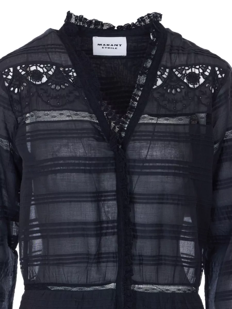 Isabel Marant Etoile Cotton V-Neck Long-Sleeve Midi Shirt Dress