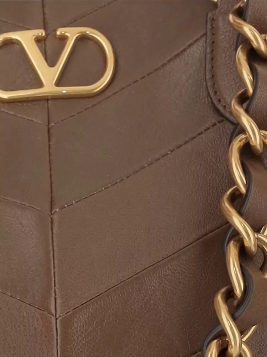 Valentino Garavani Lambskin Tote Bag Chain Link Handles Chevron