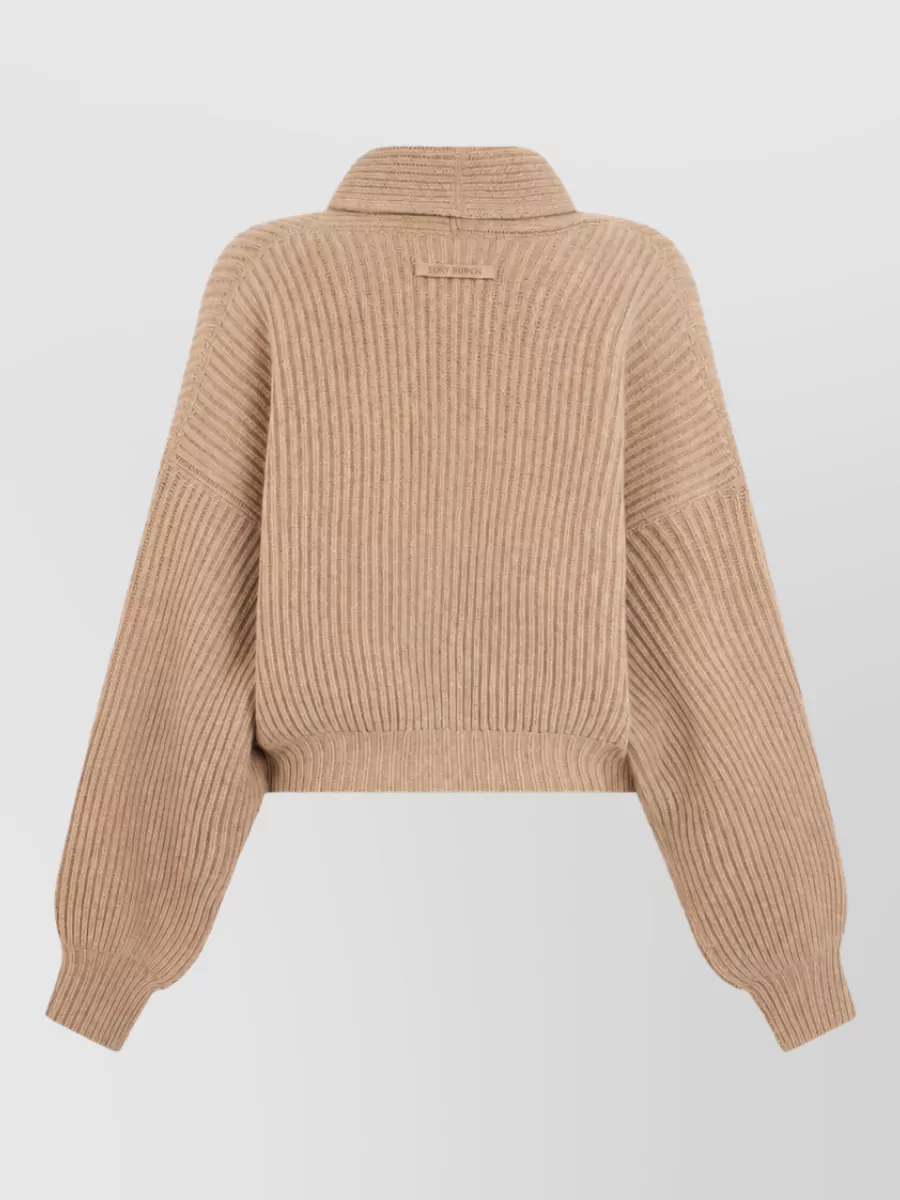 Tory Burch Wool Cropped Wide-Sleeve Cardigan