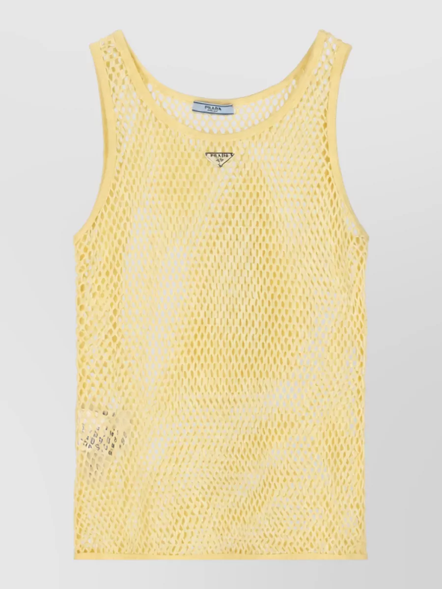 Prada cotton wide neckline ribbed hem top
