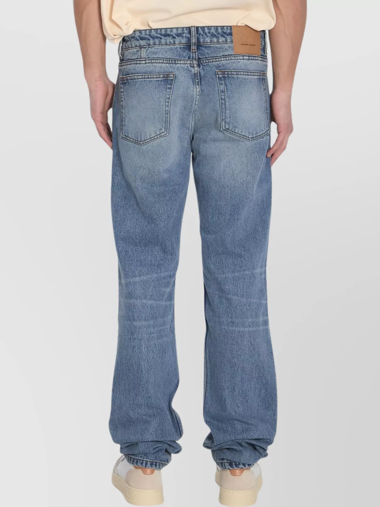 Ami Paris Standard Waist Denim Trousers With Faded Wash