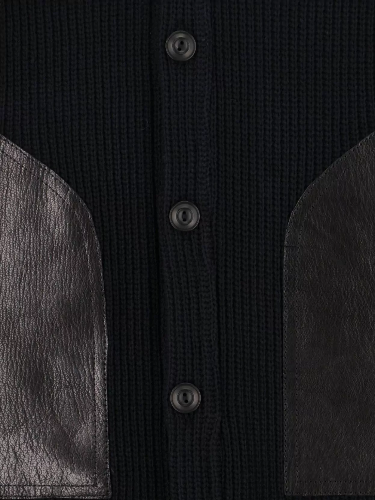 Junya Watanabe V-Neck Ribbed Knit Sweater With Leather Patches