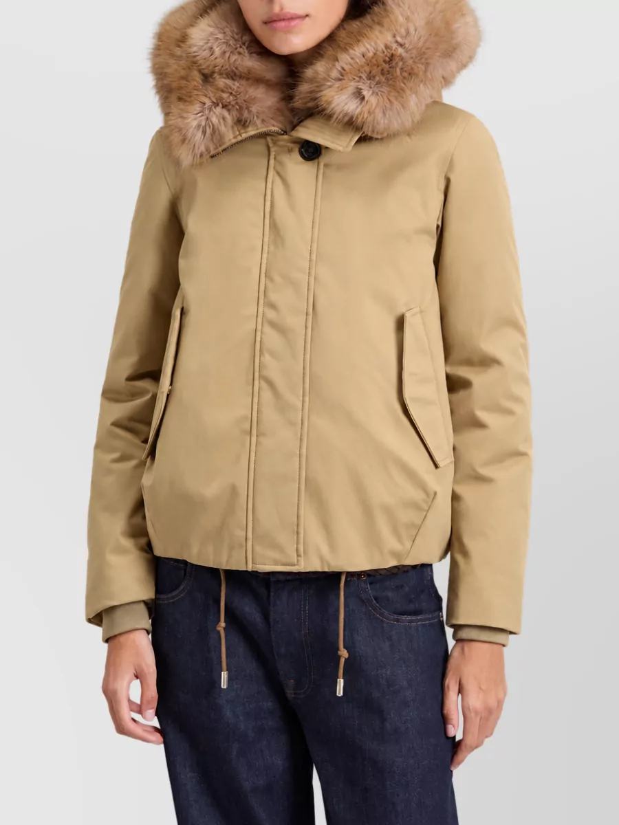 Woolrich Cotton Faux Fur Trim Hooded Puffer Jacket