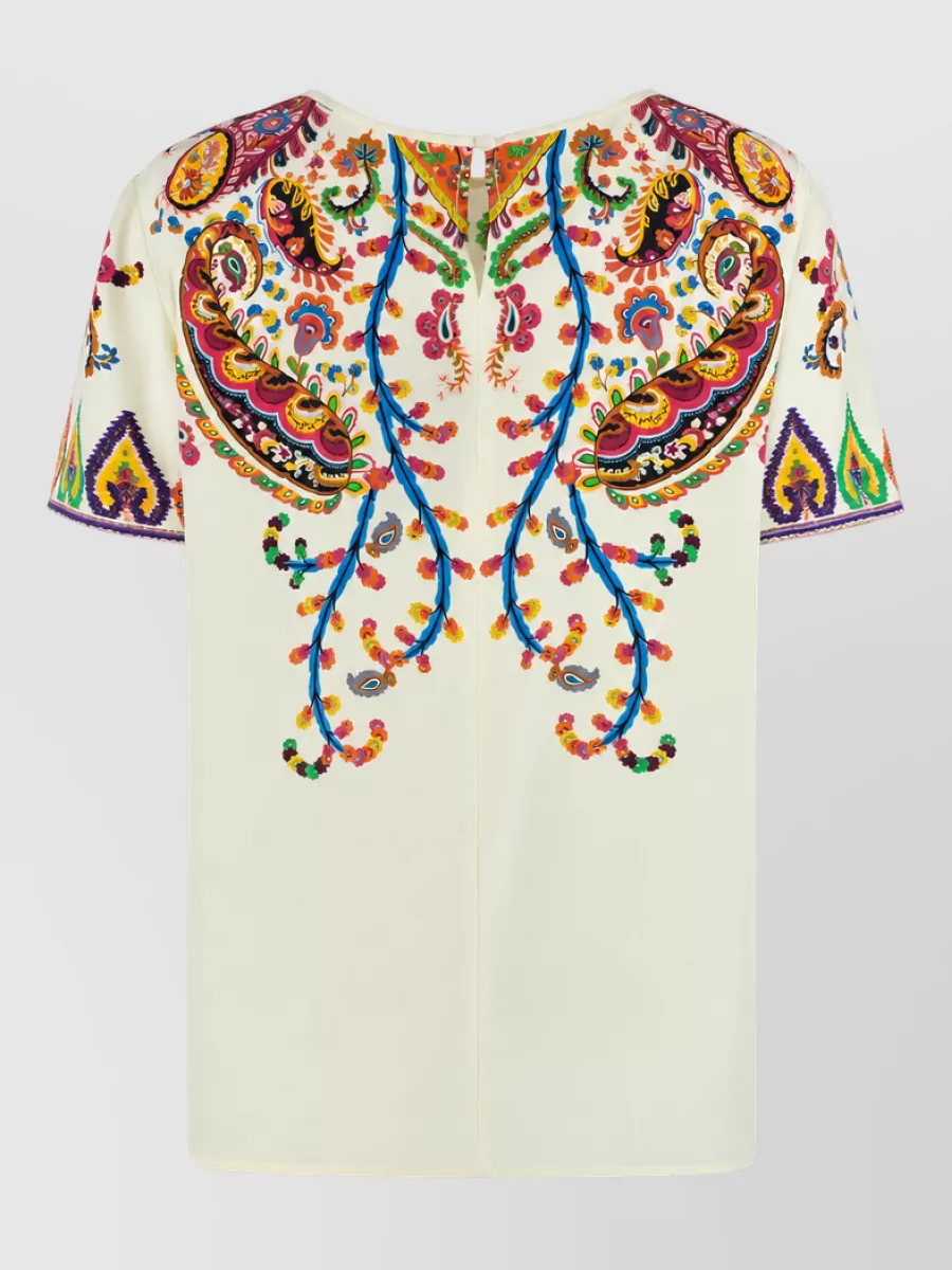 Etro Silk Floral-Print Short-Sleeve Blouse