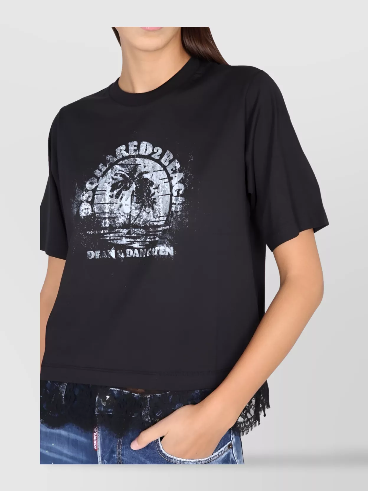 Dsquared2 Logo Crew Neck T-Shirt With Lace Hem