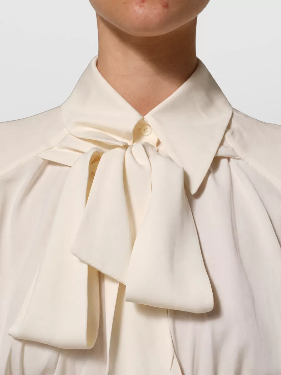 Dolce&Gabbana Silk Ascot-Collar Long-Sleeve Blouse