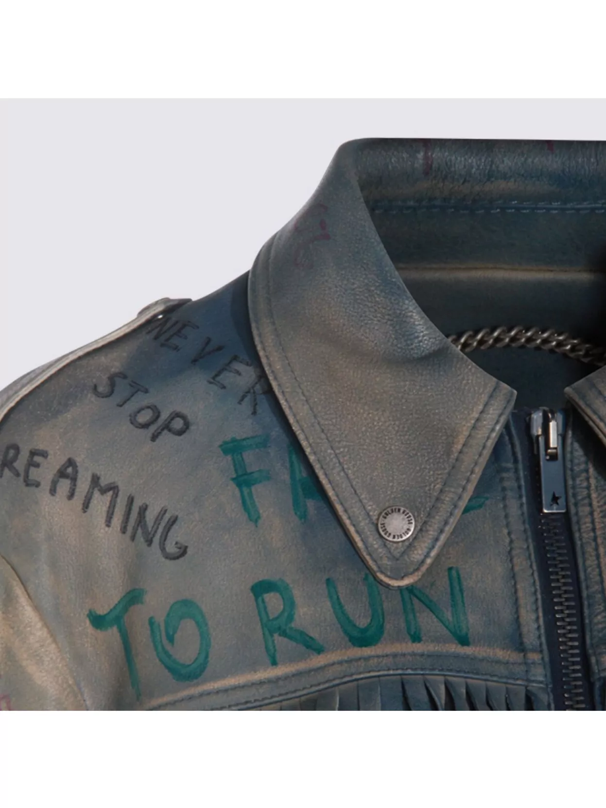 Golden Goose Stylish Leather Jacket With Fringe And Print