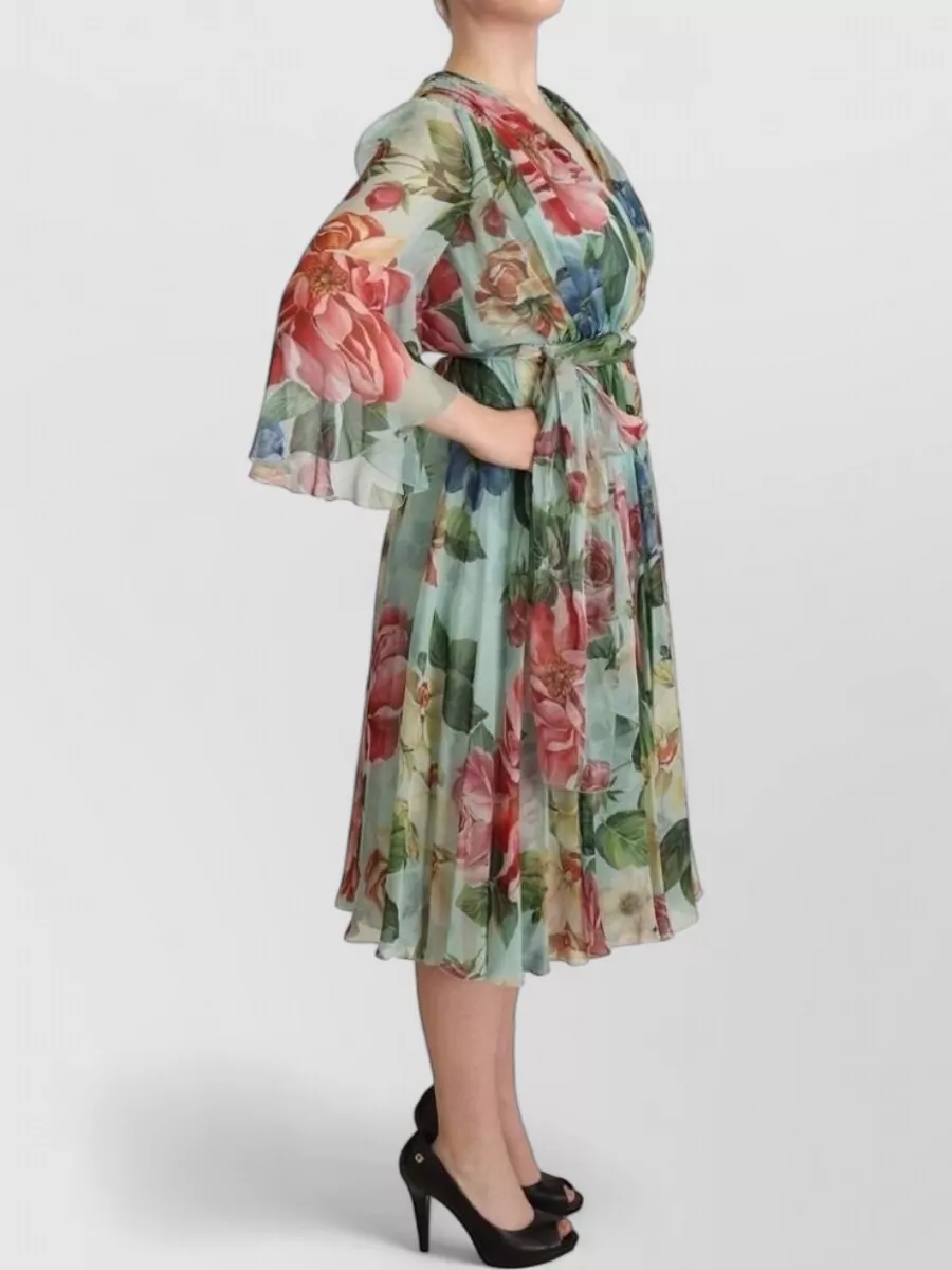 Dolce&Gabbana Silk Floral-Print V-Neck Wrap Midi Dress