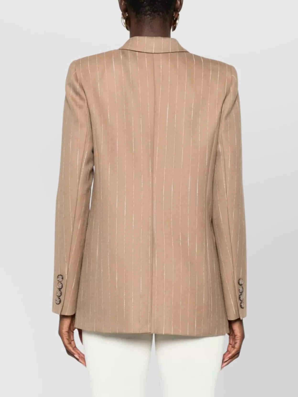 Ermanno Firenze Double-Breasted Pinstripe Jacket Featuring Pockets