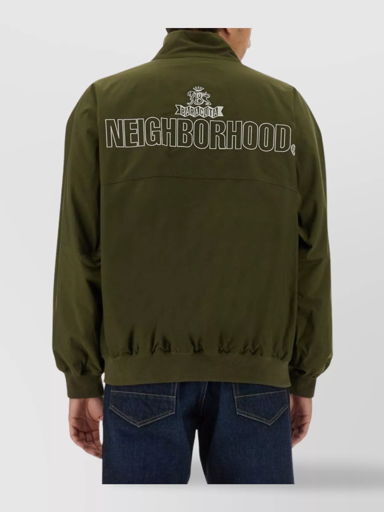 Baracuta High Collar Polyester Blend Jacket With Flap Pockets In Green
