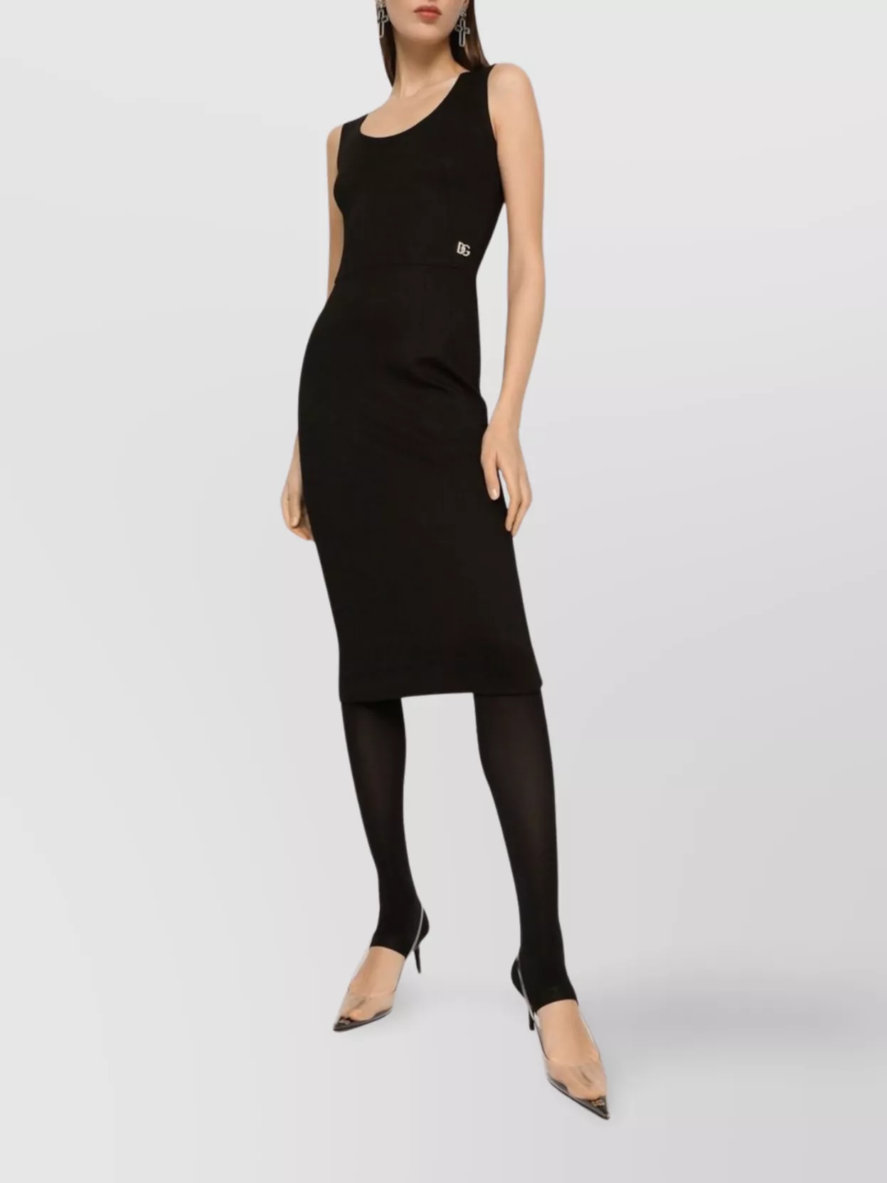 Dolce & Gabbana Sleeveless Scoop Neck Jersey Midi Dress In Black