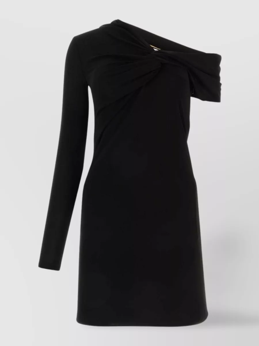 Shop Saint Laurent Viscose One-shoulder Draped Mini Dress In Black