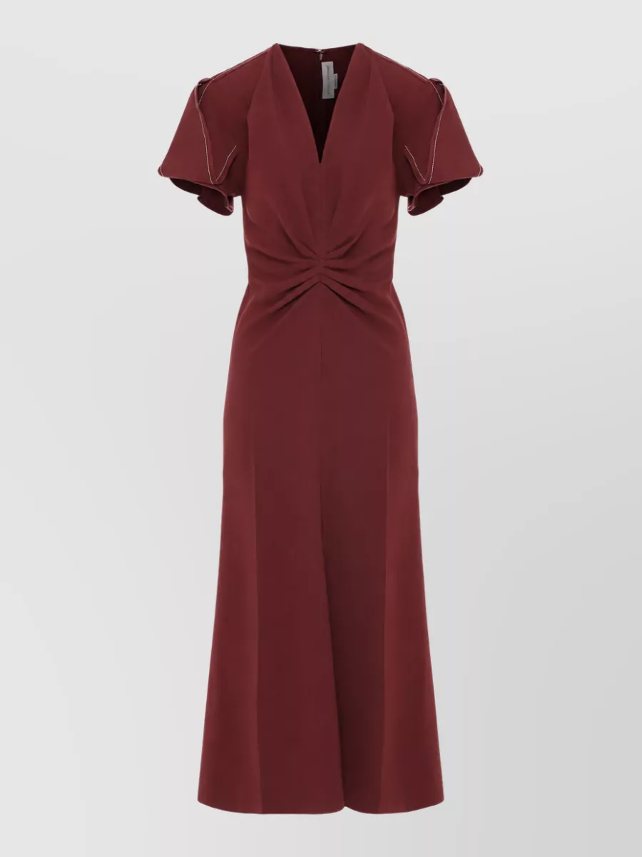 Victoria Beckham Pleated v-neck short-sleeve midi dress