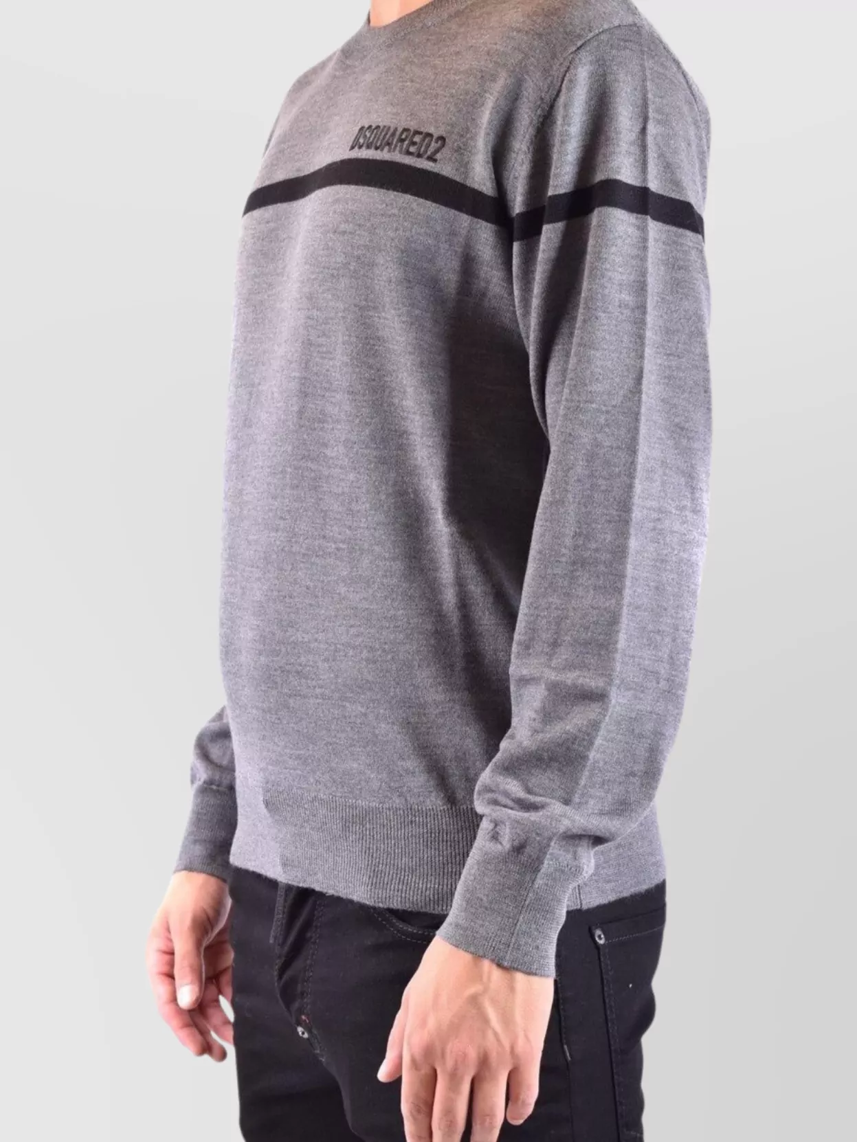 Dsquared2 Virgin Wool D2 Line Crew-neck Sweater In Gray