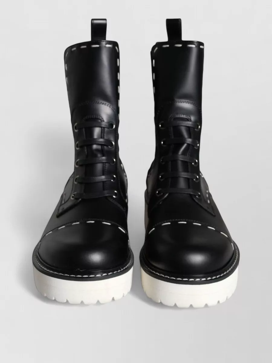 Dolce&Gabbana Leather Combat Mid Calf Boots