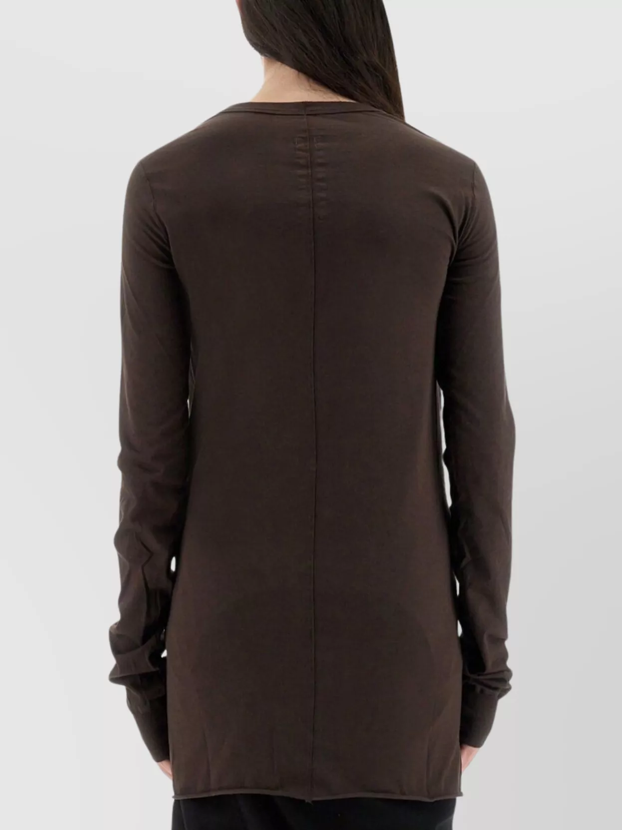 Rick Owens Crew Neck Long Sleeve Soft Fabric Top In Brown