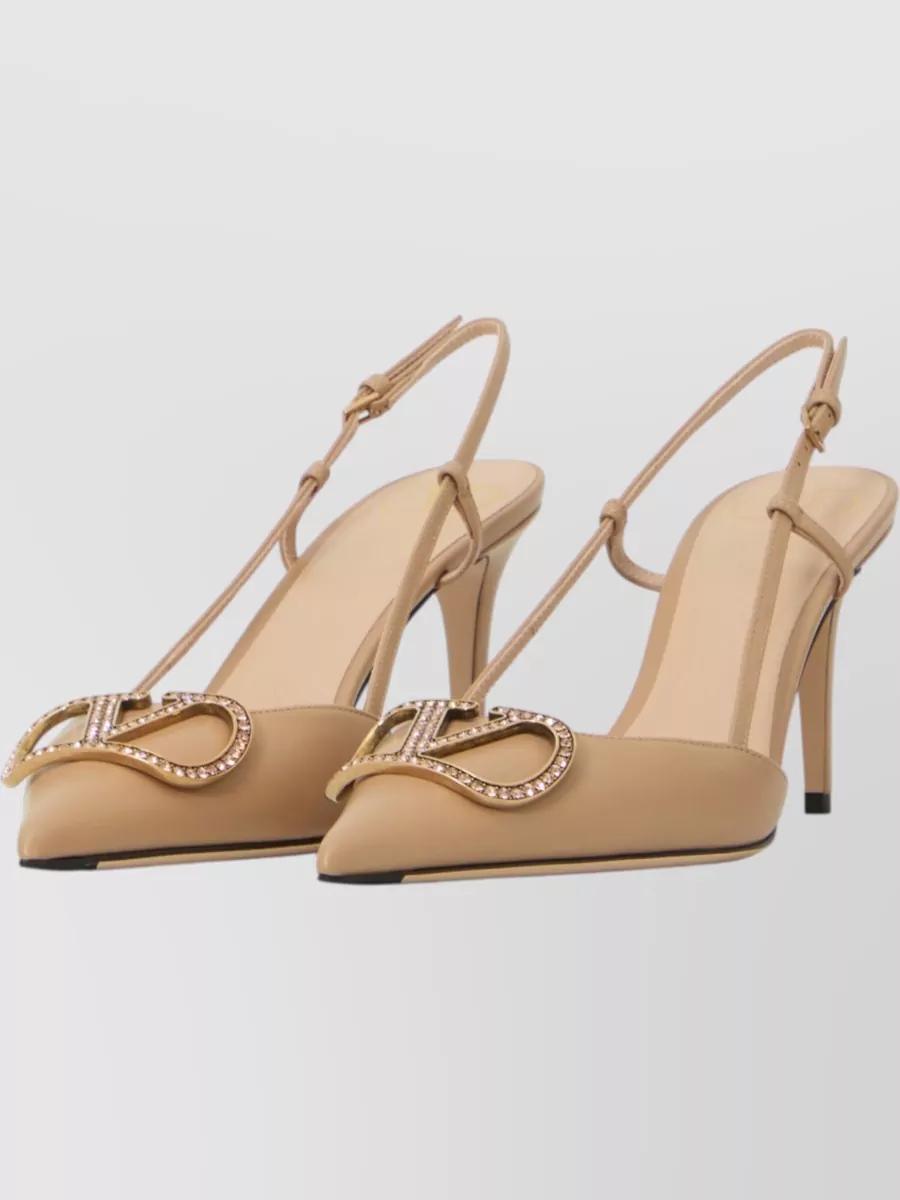 Valentino Garavani Leather Crystal Embellished Slingback Pumps