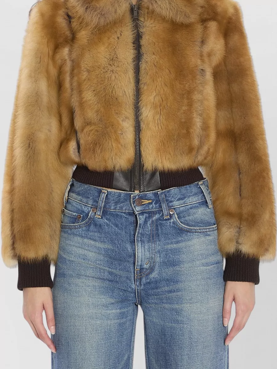 Saint Laurent lamb fur cropped bomber jacket
