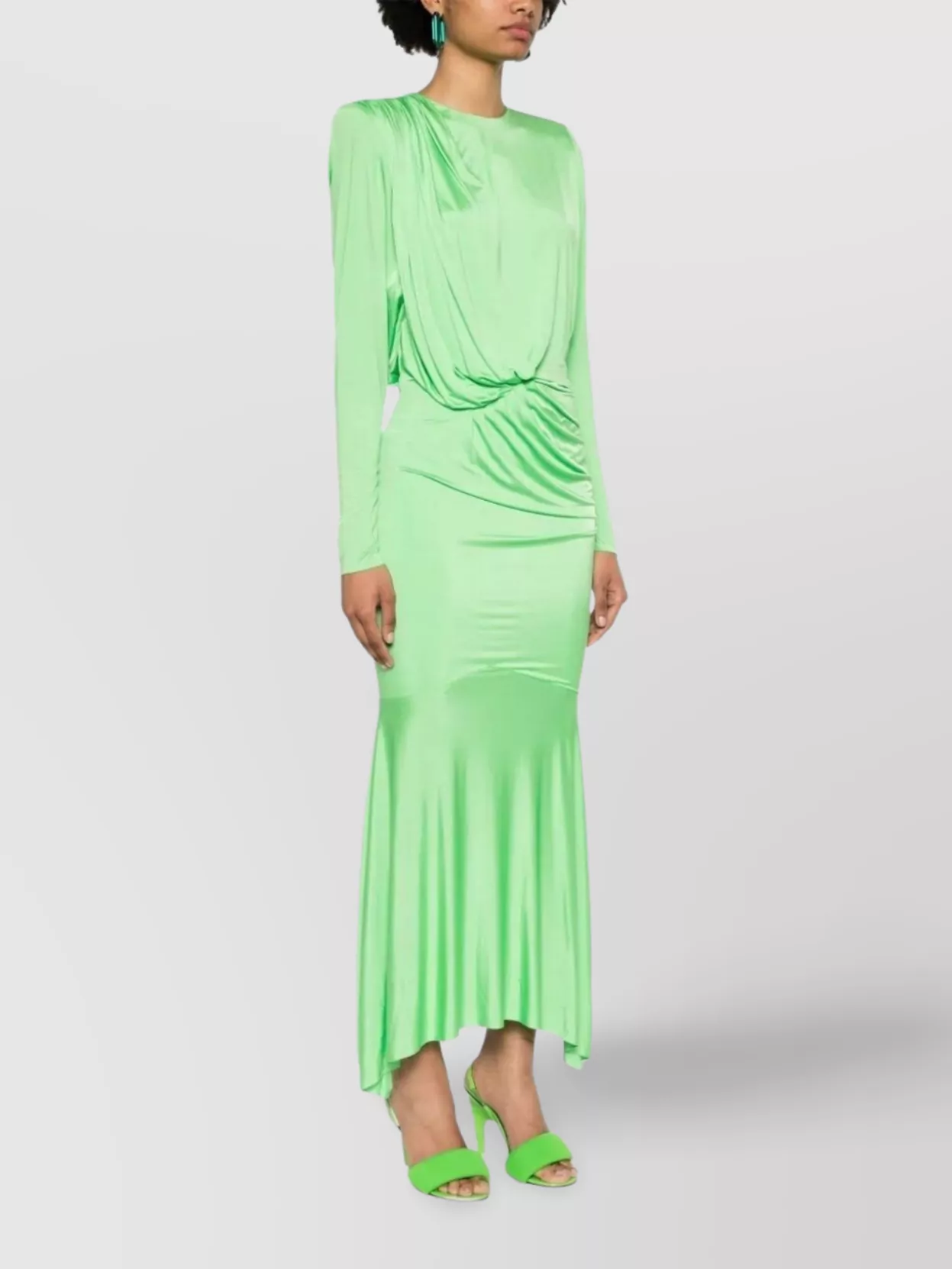 Alexandre Vauthier Long Pleated Maxi Dress With Asymmetric Hem In Green