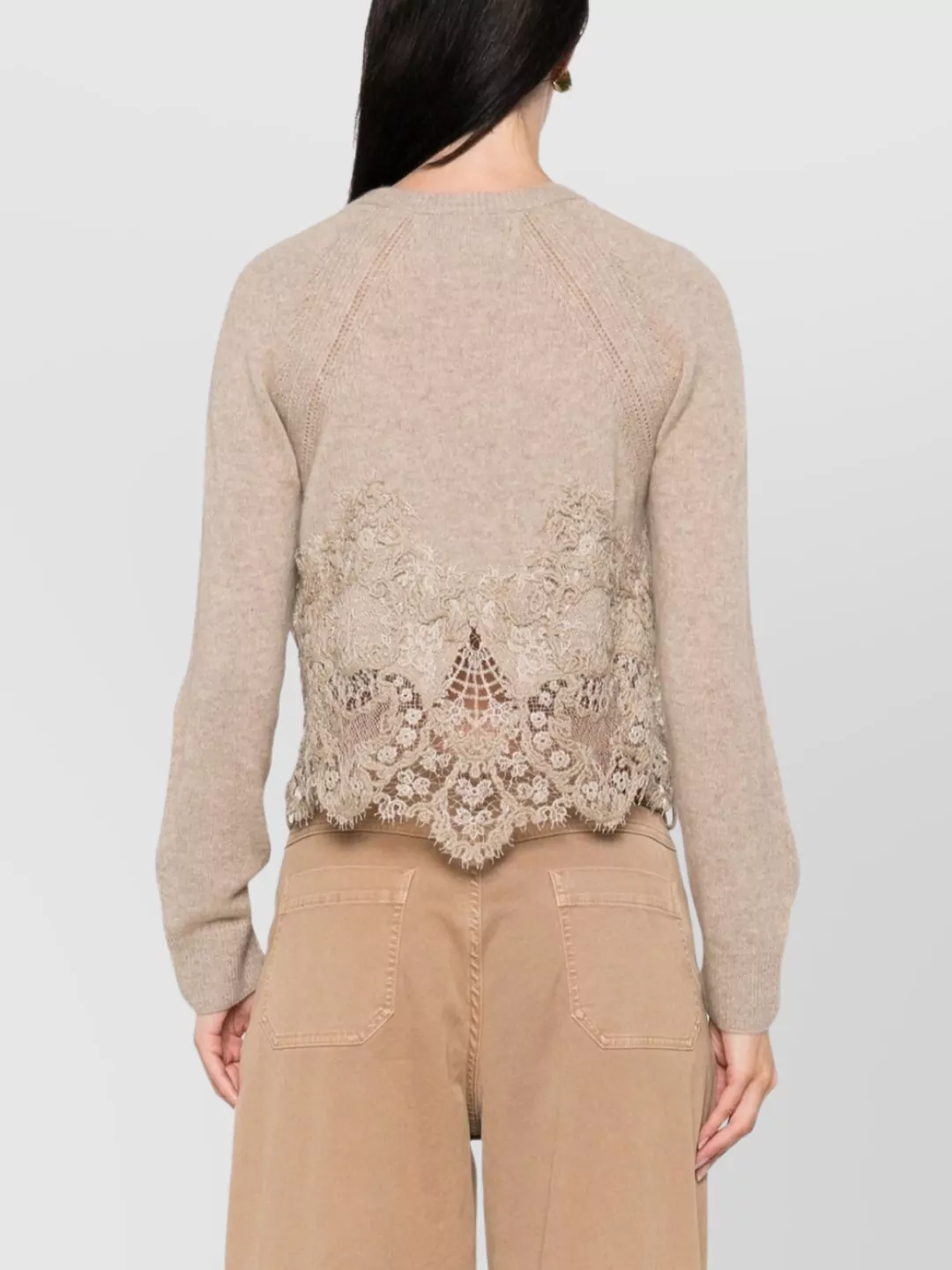 Ermanno Scervino Cropped Cashmere Cardigan Lace Trim