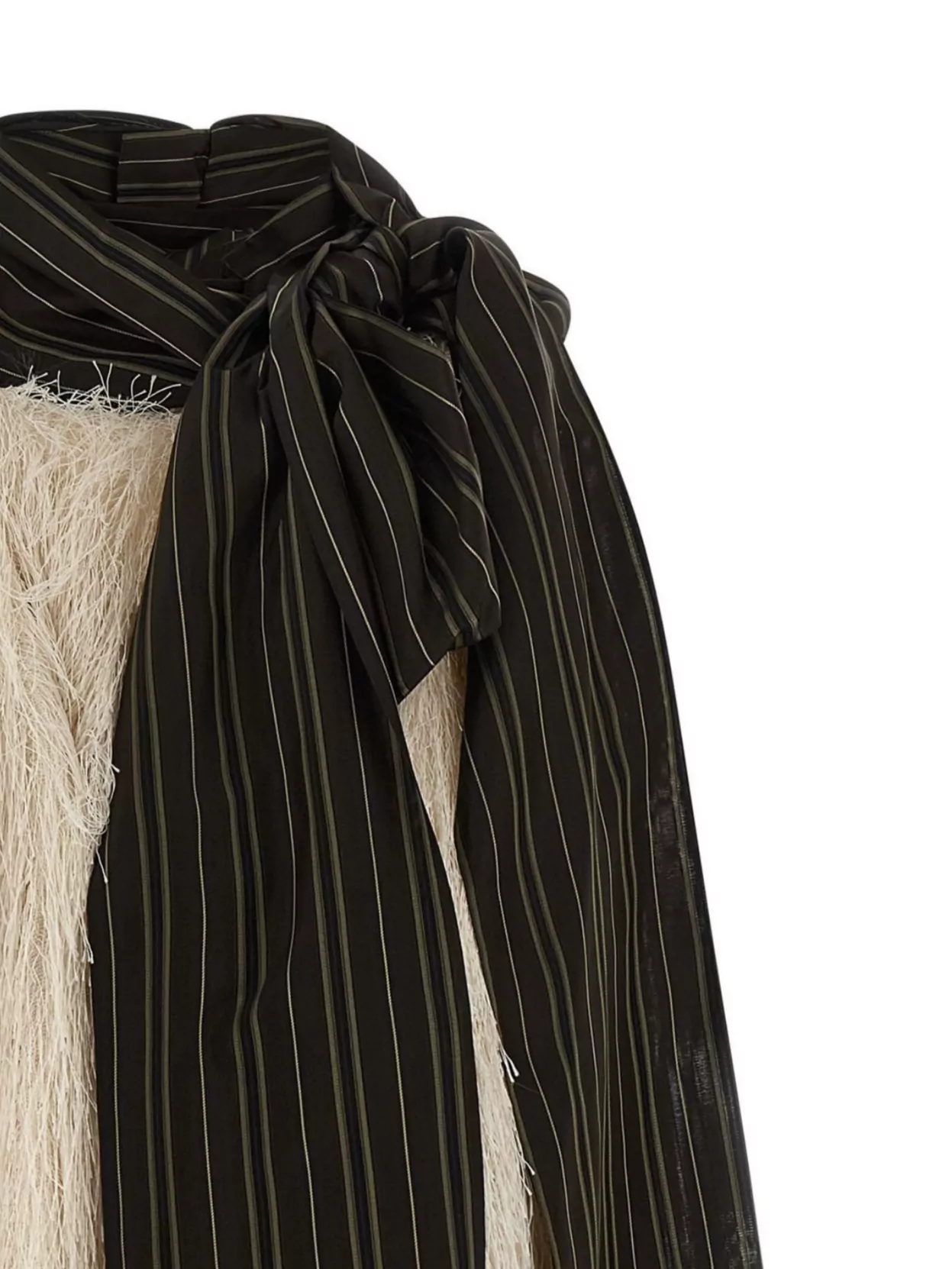Dries Van Noten Asymmetric Striped Scarf Top Fringe Detailing In Neutral