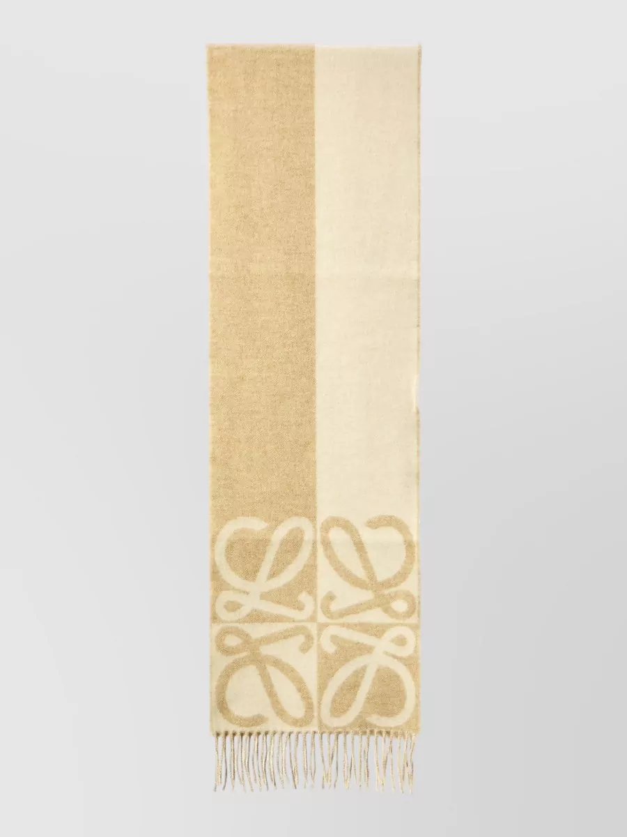 Loewe Anagram Wool Cashmere Reversible Long Scarf In Neutral