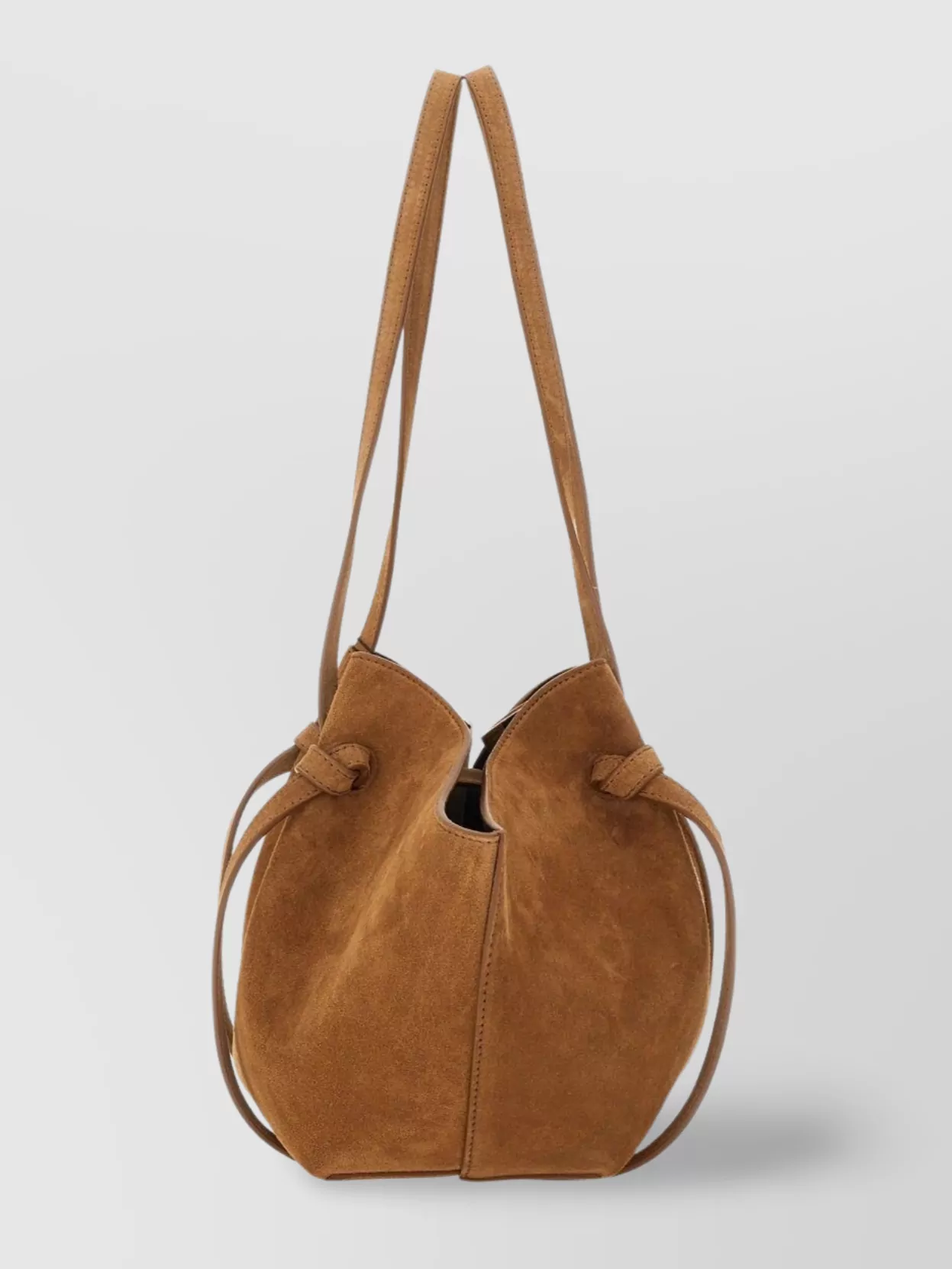 Yuzefi Suede Shoulder Bag With Double Handles And Knotted Accents