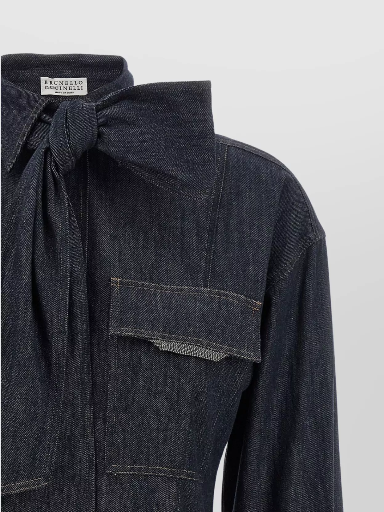 Brunello Cucinelli Bow Pocket Long Sleeve Shirt In Blue
