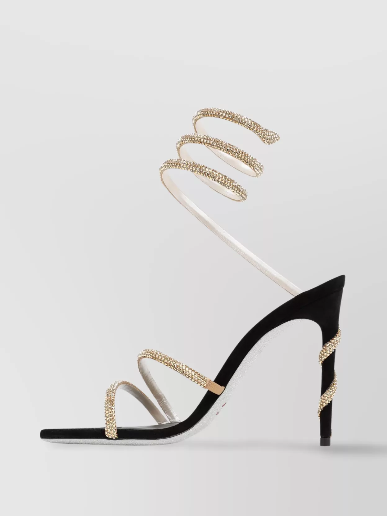 Rene Caovilla Crystal Embellished Spiral Strap High Heel Sandals