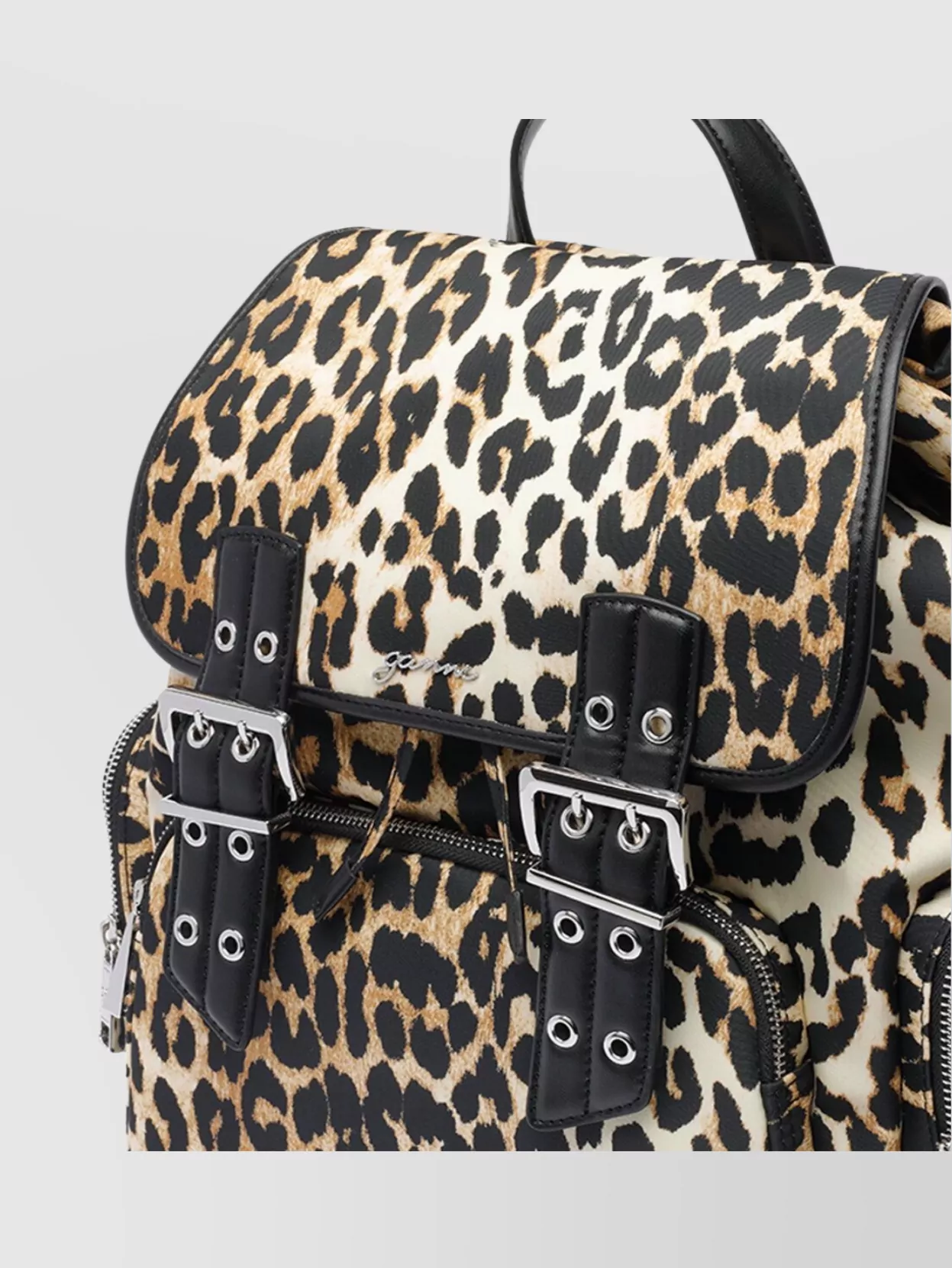 Ganni Backpack Leopard Print Zip Pockets