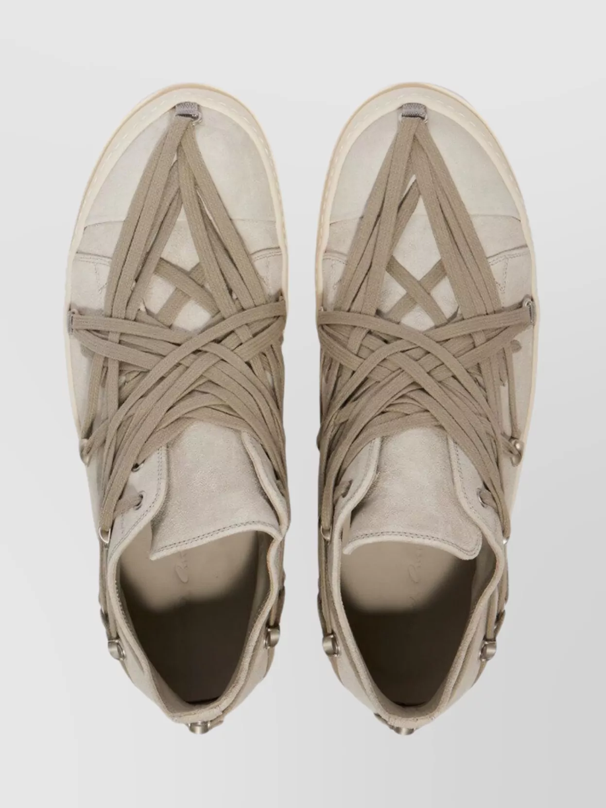 Rick Owens Leather High-top Sneakers Criss-cross Laces In Neutrals