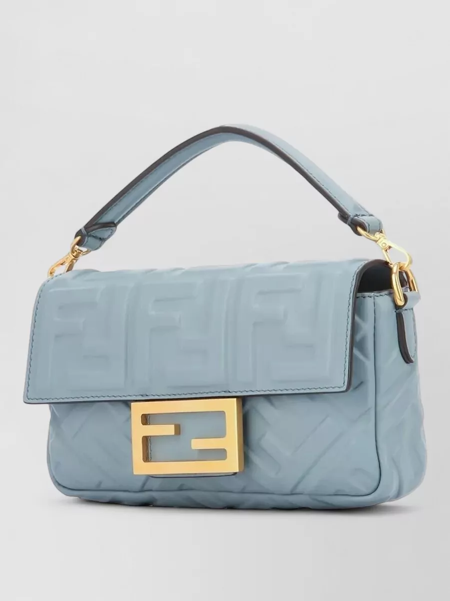 Fendi Mini Baguette Leather Tote Bag Ff Logo
