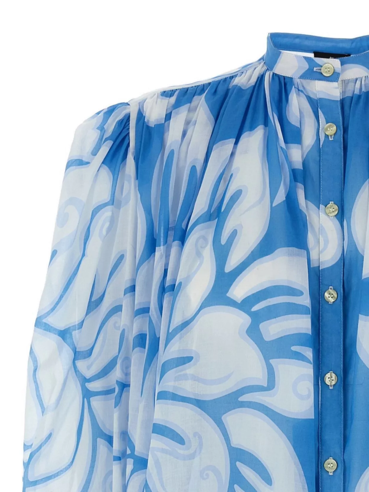 Etro Sheer Fabric Puff Sleeves Floral Shirt