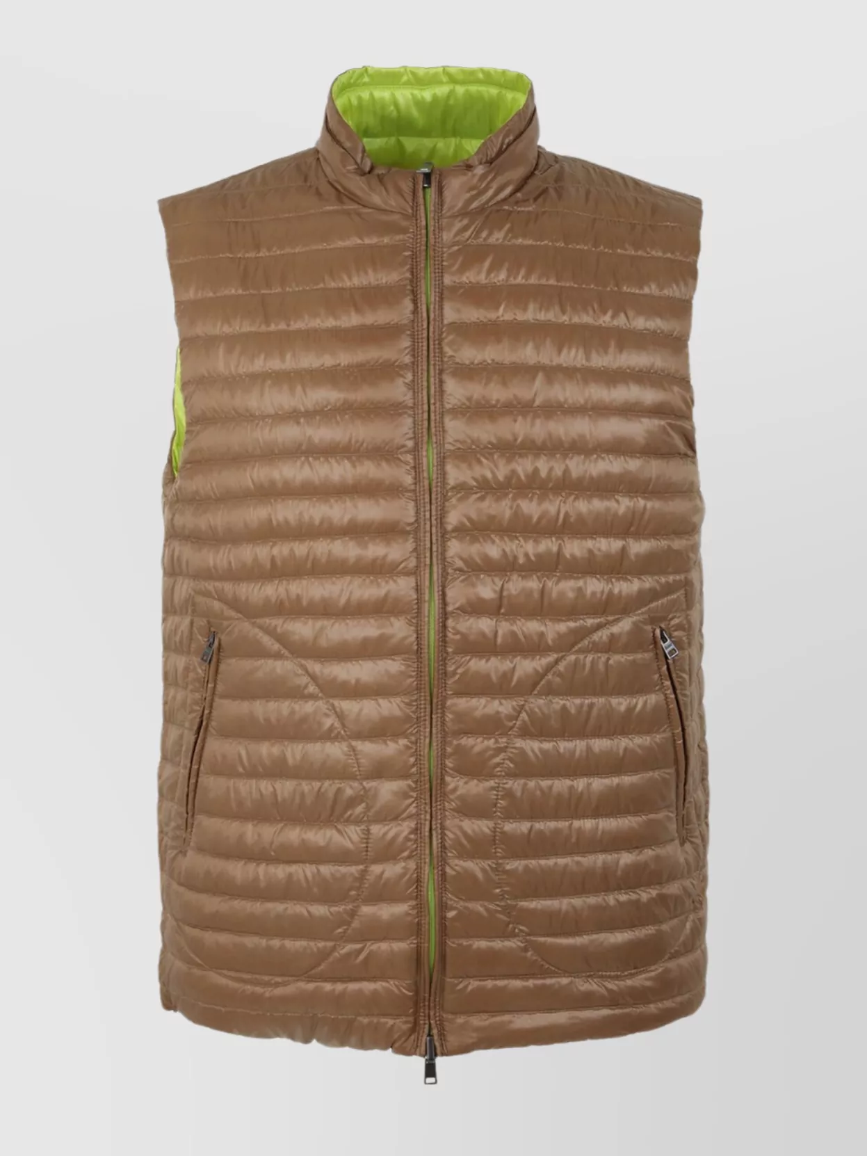 Herno Reversible Quilted Sleeveless High Collar Jacket In Brown