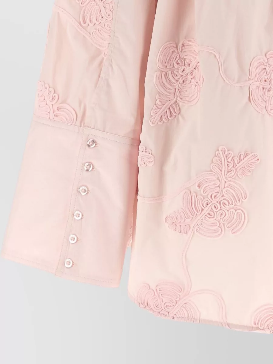 Rotate Birger Christensen Embroidered Floral Shirt Long Sleeves Collar