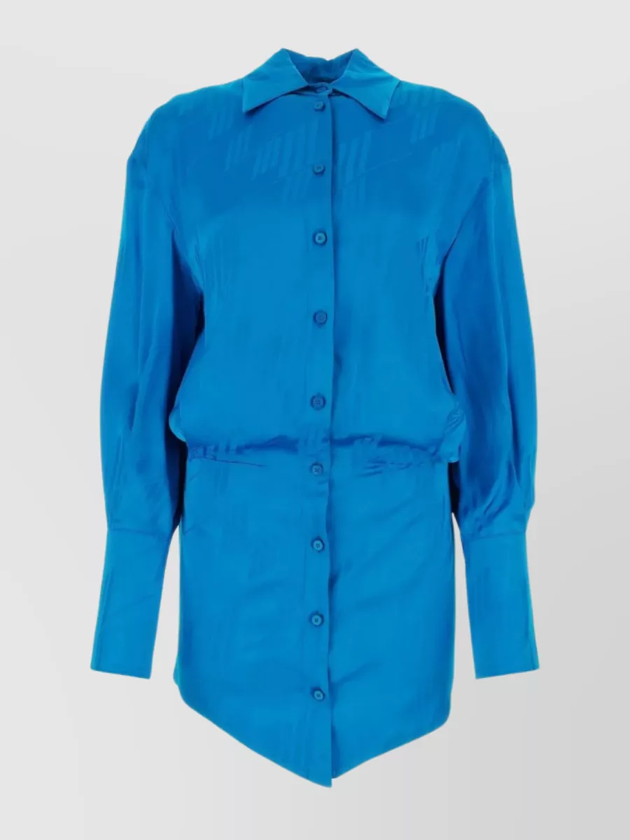 Shop Attico Silvye Pleated Back Mini Shirt Dress In Blue