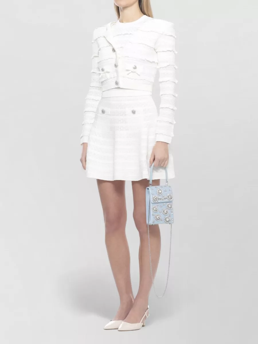 Self-Portrait Fine-Knit Crewneck Short-Sleeve Blouse