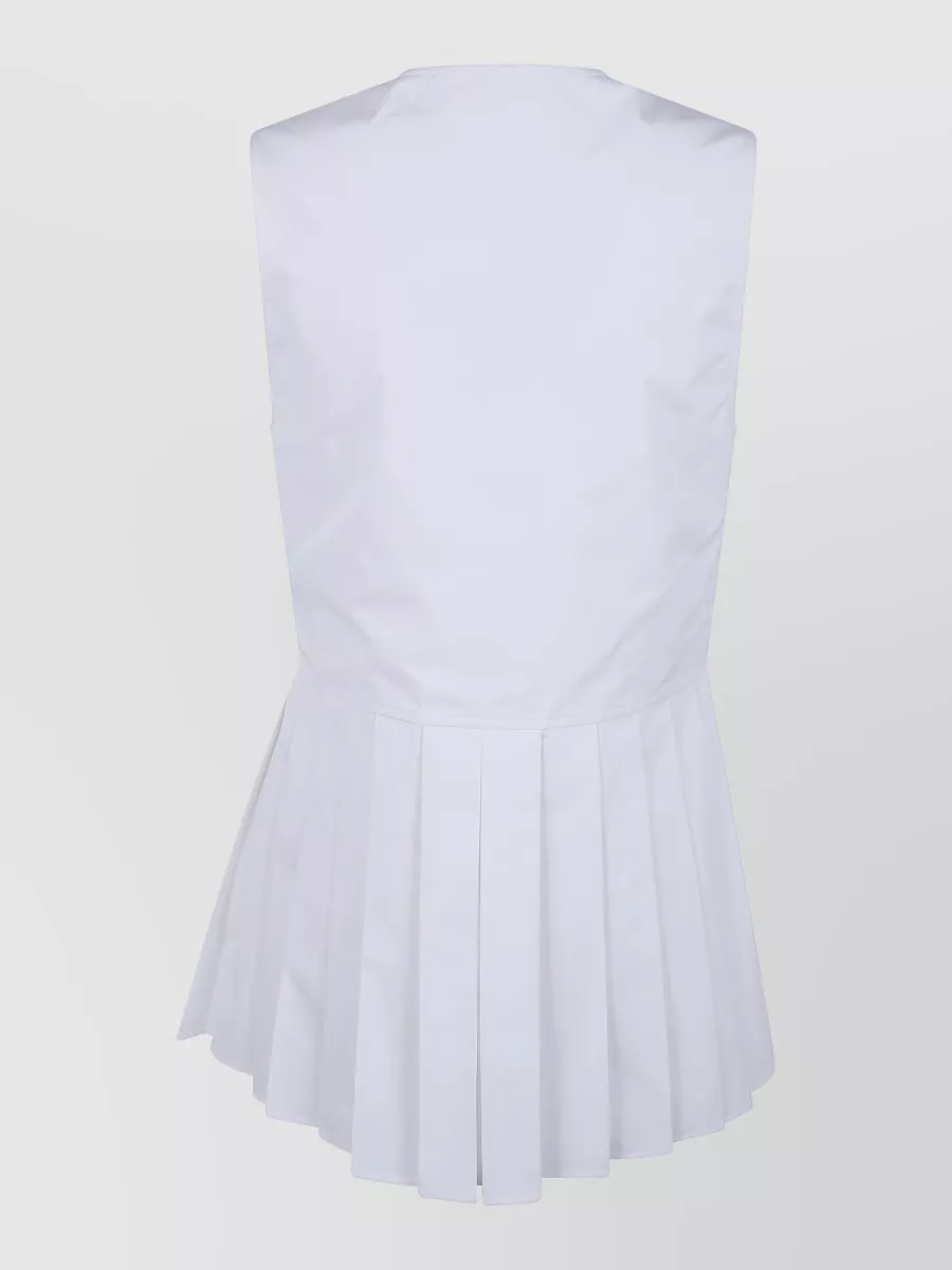 Jil Sander Sleeveless V Neck Top Flared Hem Pleated