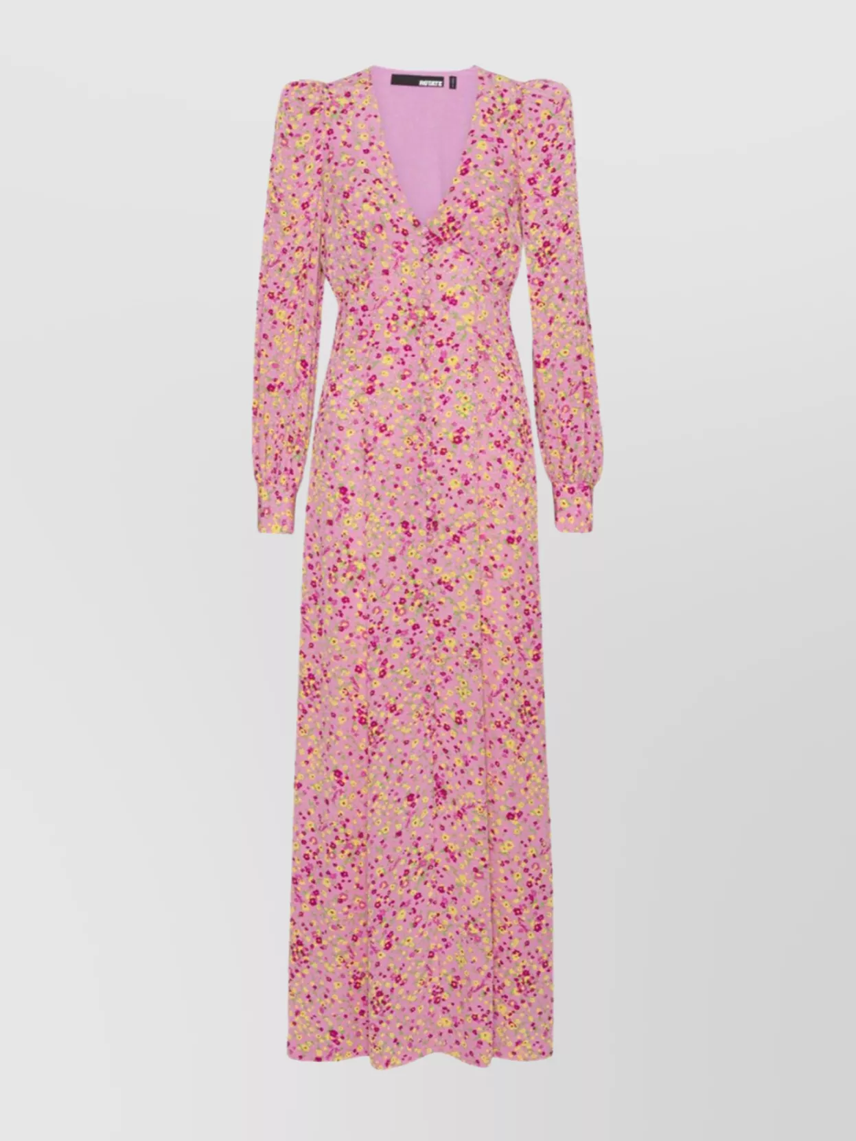 Rotate Birger Christensen Floral V-neck Maxi Dress With Ruffle Detailing In Pink