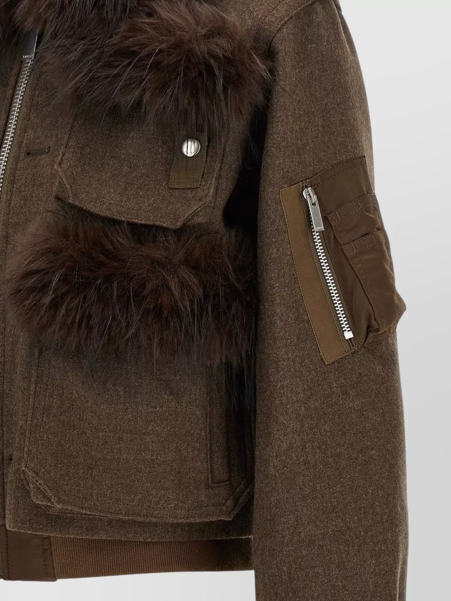 Sacai Wool Faux Fur Trim Blouson Jacket
