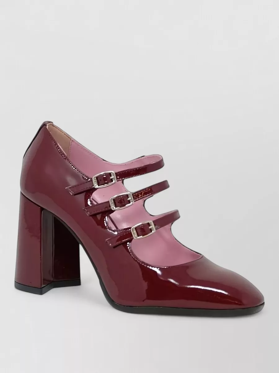 Carel Paris Patent Leather Triple Strap Block Heel Pumps