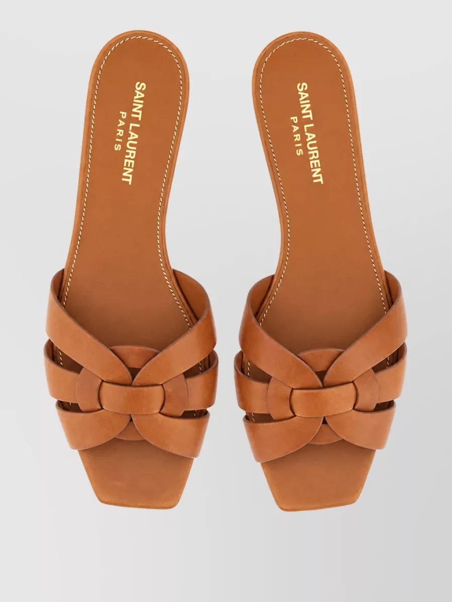 Saint Laurent Tribute Flat Mules Open Toe Braiding