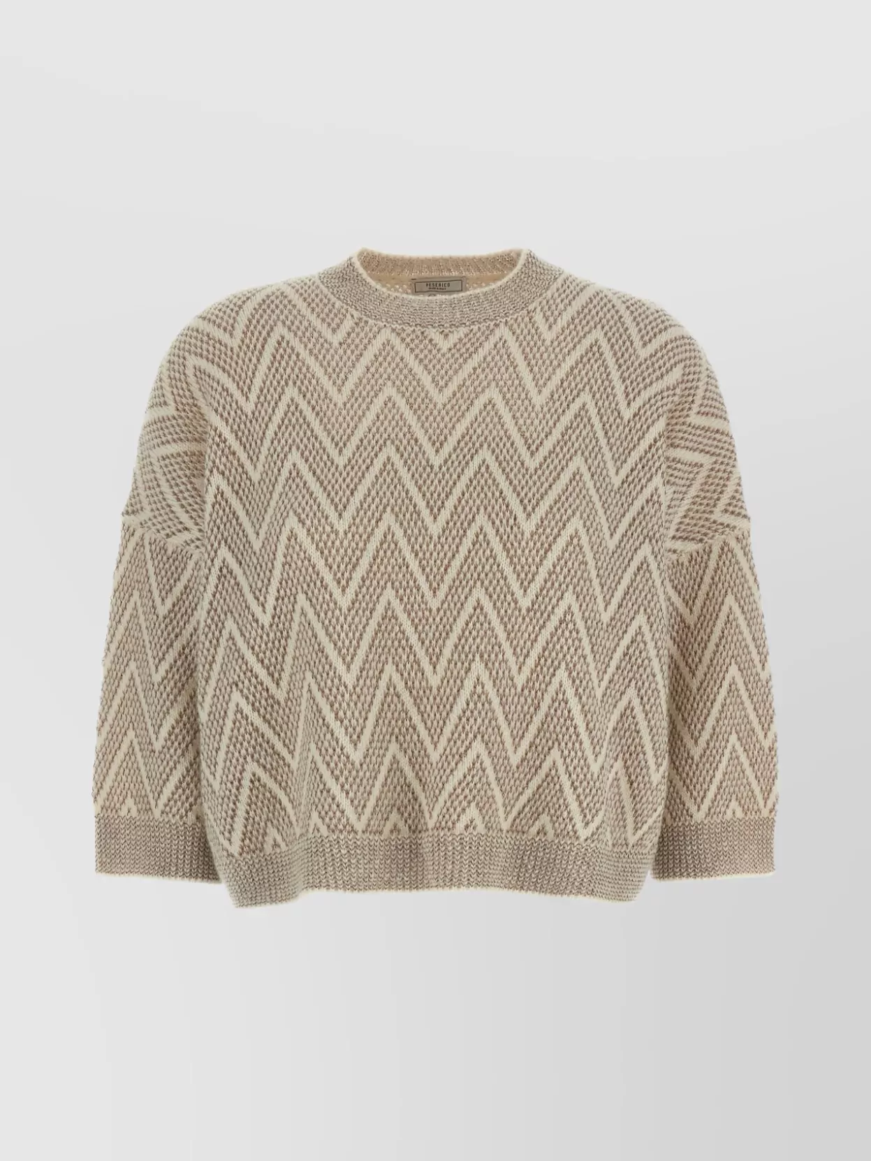 Peserico Zigzag Cropped Crew Neck Sweater With Dropped Shoulders In Brown