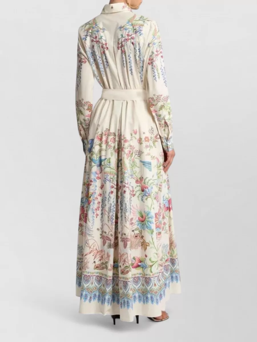 Etro Floral-Print Belted Maxi Shirt Dress
