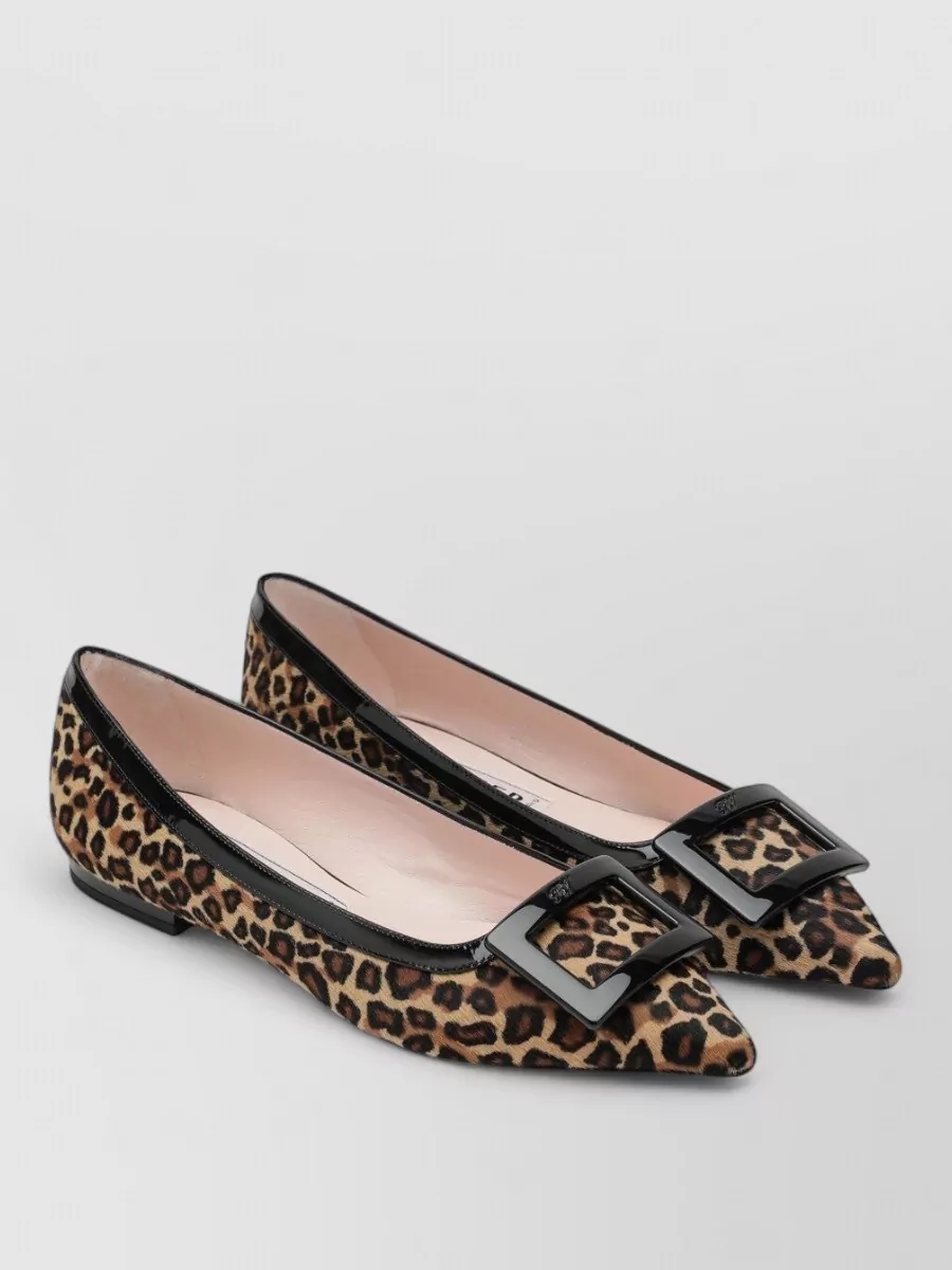Roger Vivier Leather Leopard-Print Ballerina Flats