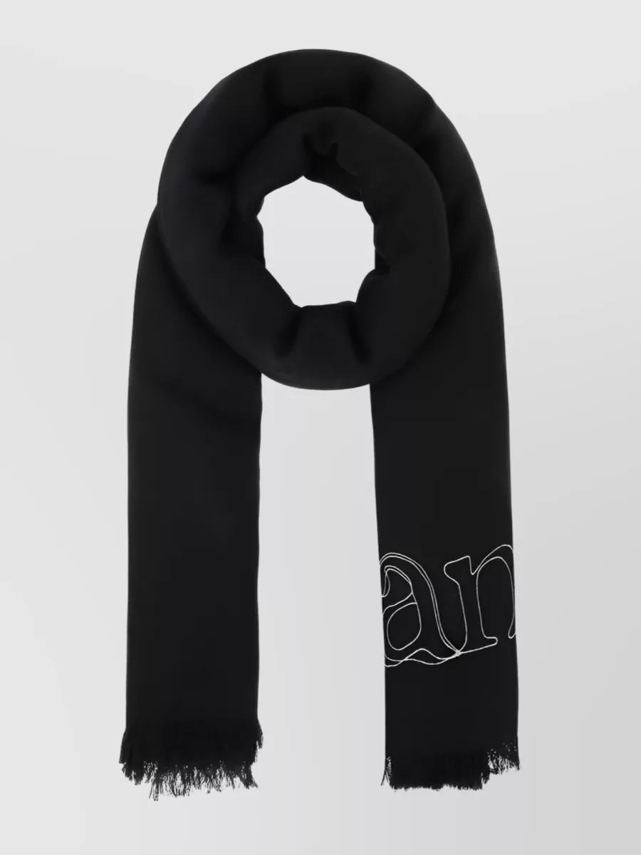 Alexander Mcqueen Logo Embroidered Frayed Scarf In Black