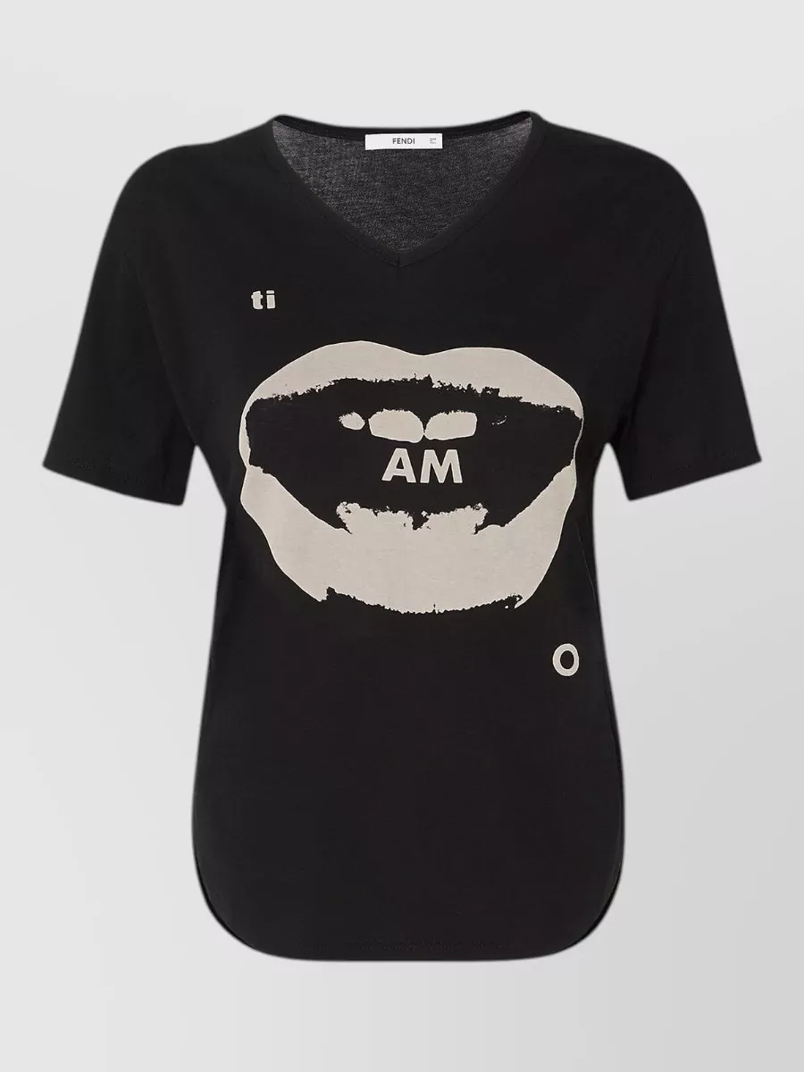 Fendi organic cotton ti amo graphic print v-neck t-shirt