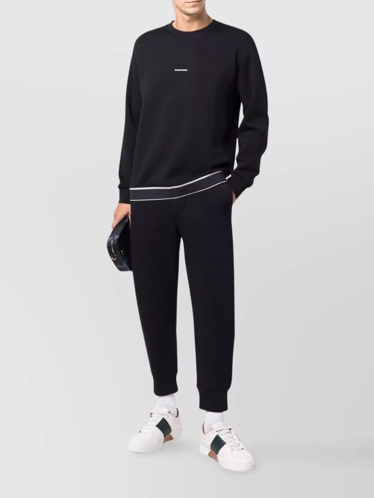 Emporio Armani Comfortable Trousers Featuring Elastic Waistband In Blue