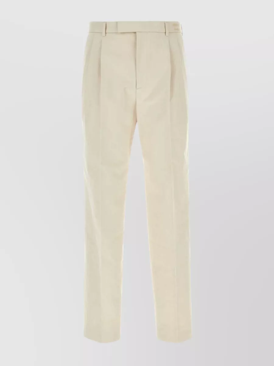Shop Gucci Cotton Pleated Trousers With Belt Loops And Button Pockets In Cream