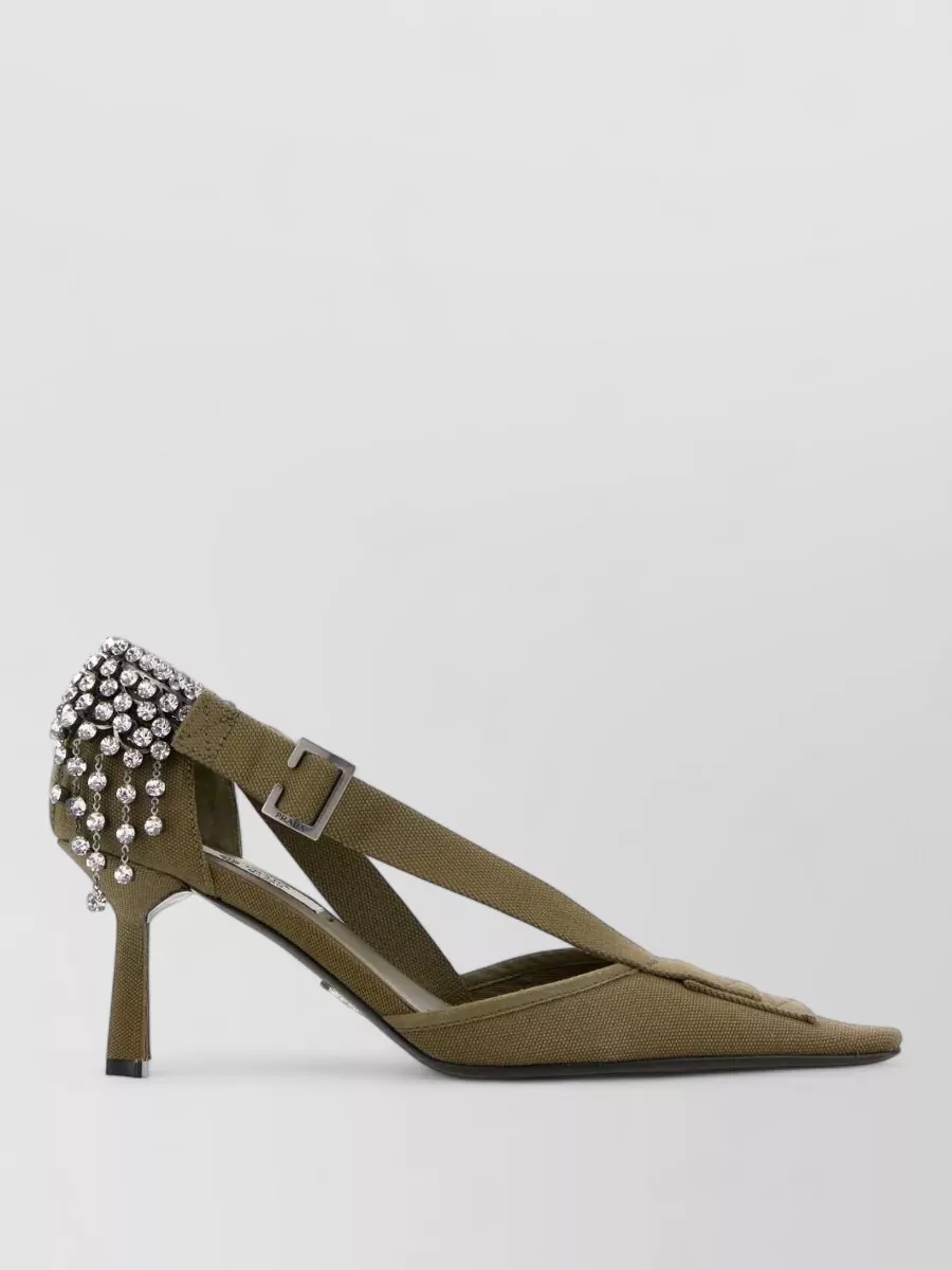 Prada crystal-embellished canvas pumps